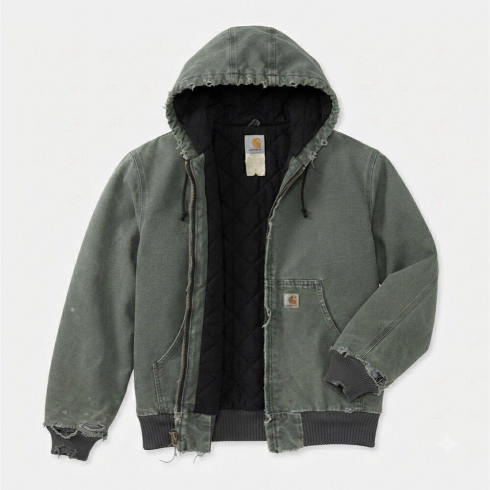 Vtg Carhartt jacket mens green J130 faded thrashed grunge canvas USA XXL (read)